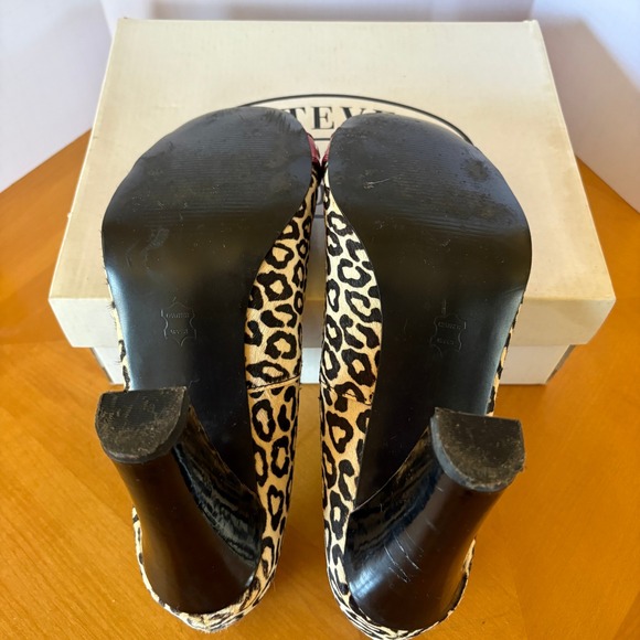 Steve Madden Mindyy Pumps Cheetah Calf Hair Red Buckle Size 10 Leopard Heel - Picture 11 of 16